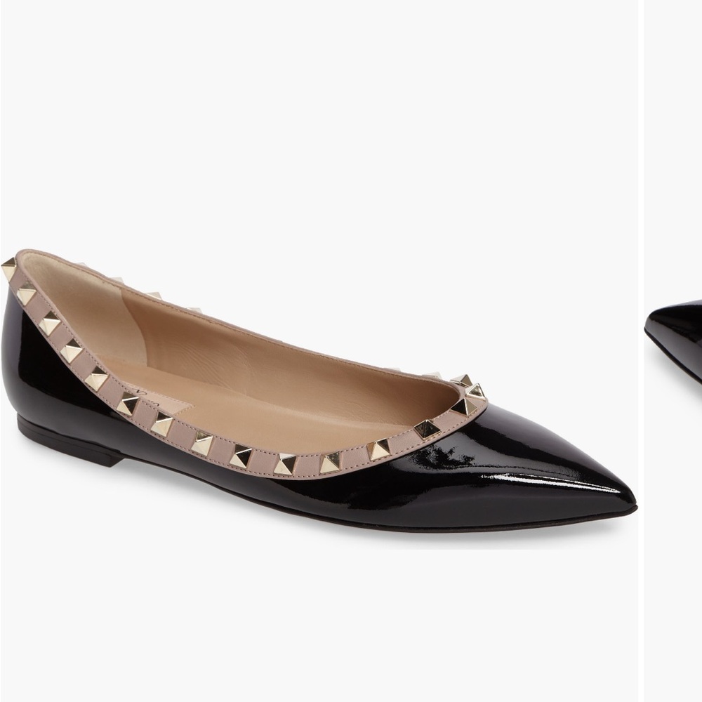 Valentino Garavani Black Patent Studded Flats